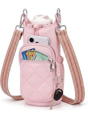 Lightweight Hands-Free Crossbody Water Bottle Bag for Women - Pink Travel